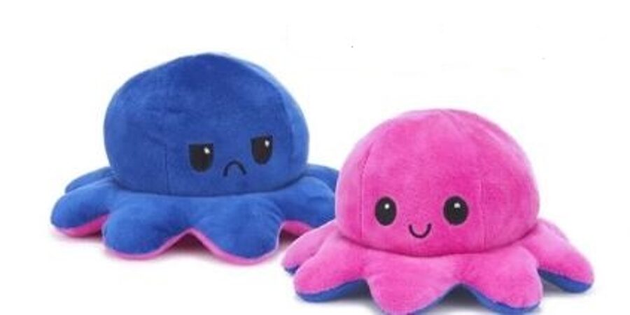 Reversible Octopus Plush blue-pink 15cm